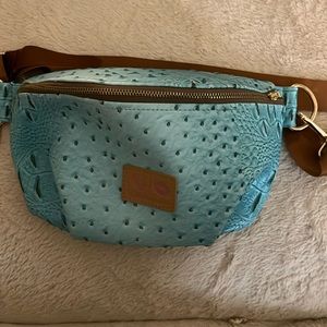 👜 Teal Ostrich Print Leather Waist Pouch - Fanny Pack 👜